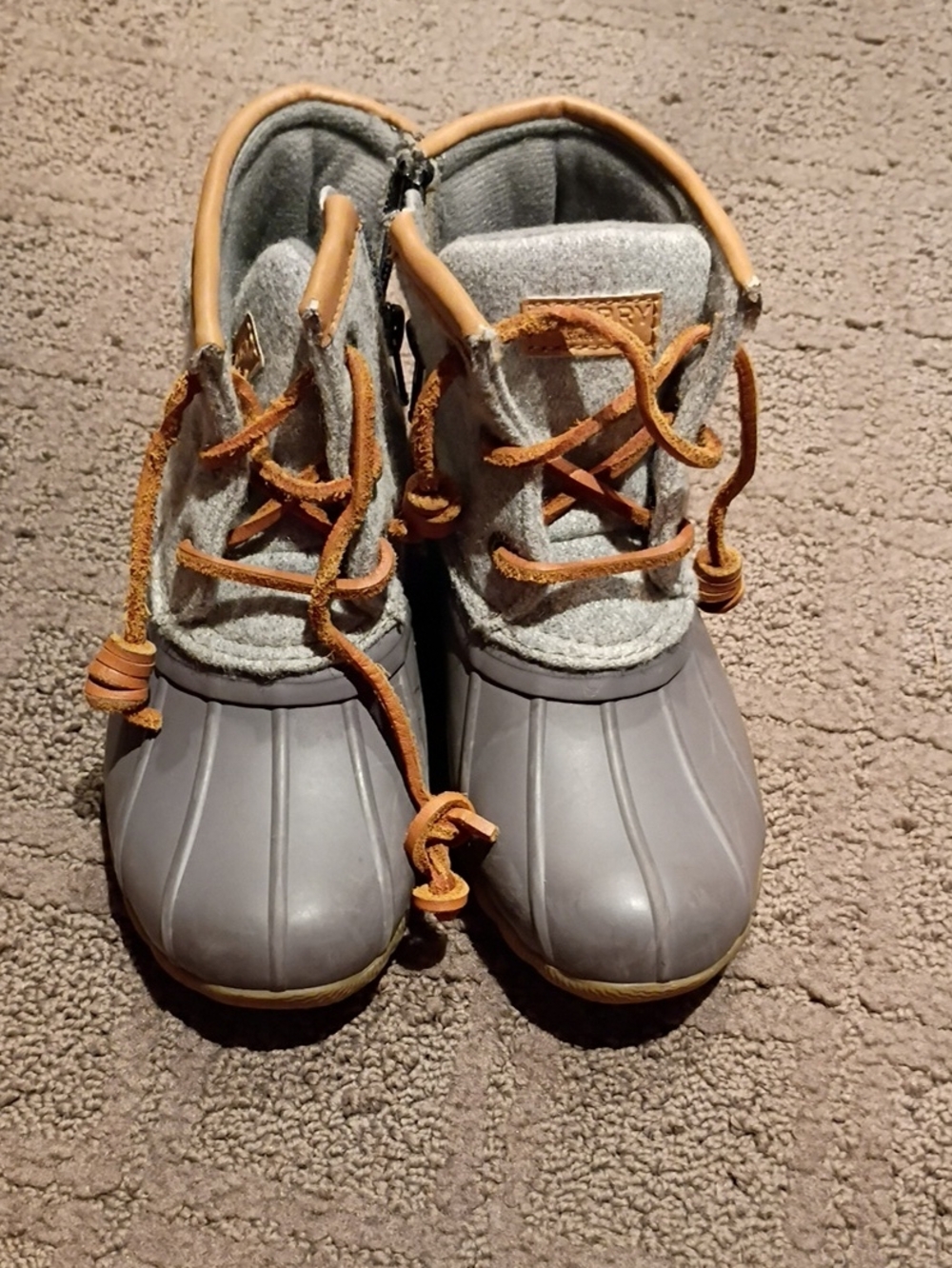 Sperry Gray and Tan Kids Waterproof Duck Boots
